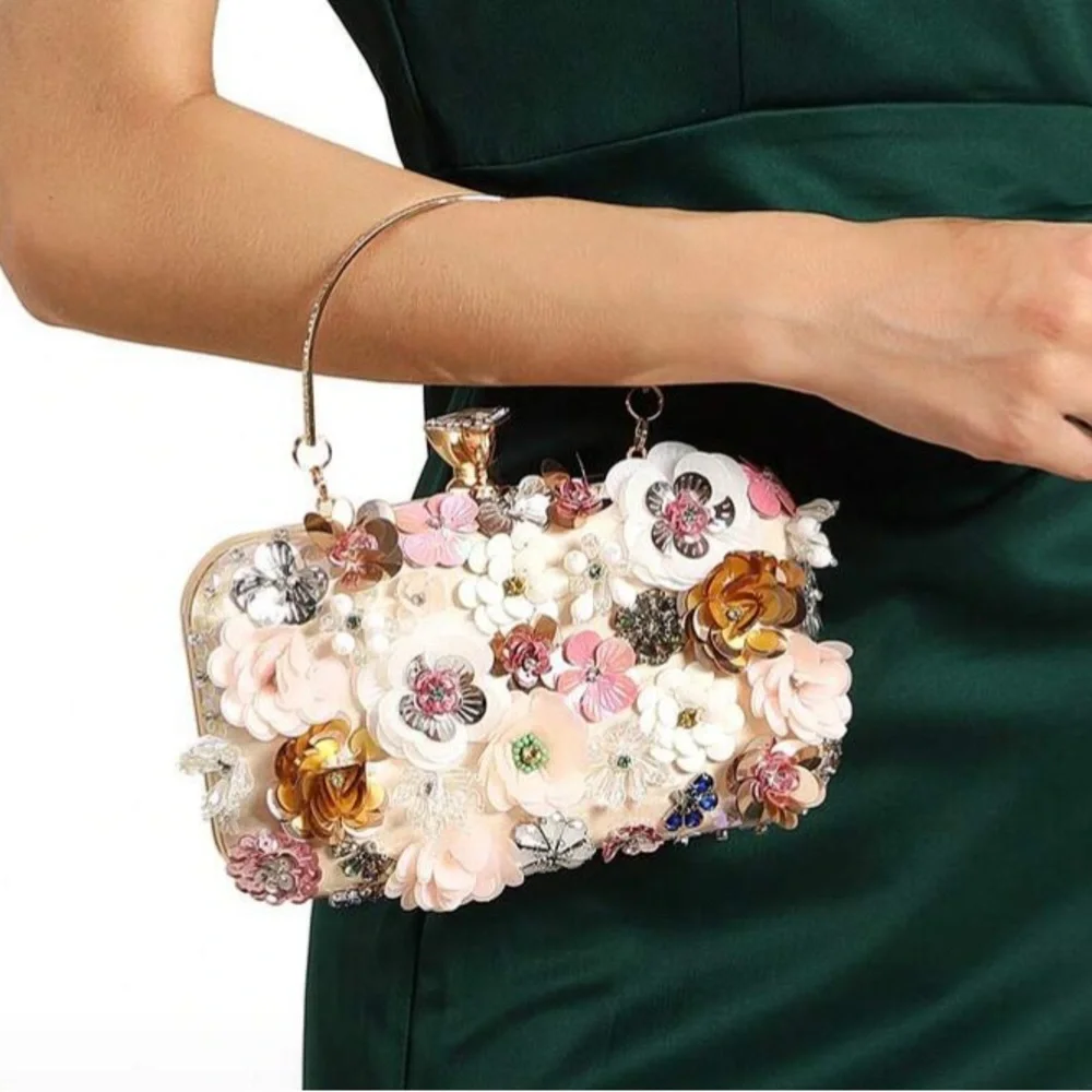 Luxe floral party formal wedding prom clutch bag
